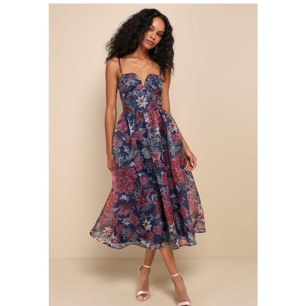 Lulu's NWT Navy Floral Midi Dress-large